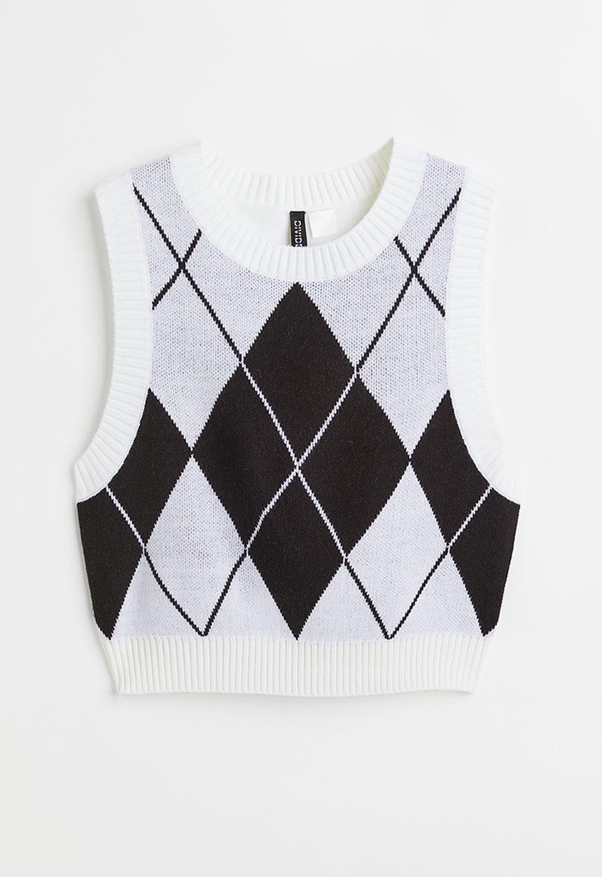H&M - Jacquard-knit sweater vest - white/argyle pattern