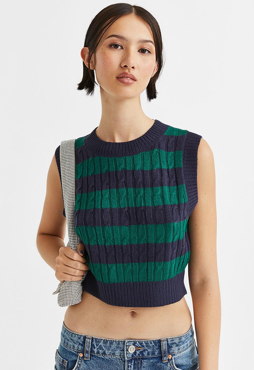 H&M - Jacquard-knit sweater vest - dark blue/striped