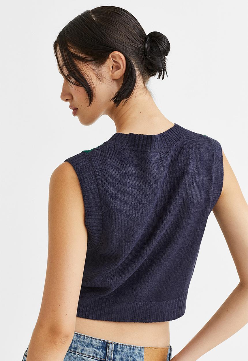 H&M - Jacquard-knit sweater vest - dark blue/striped