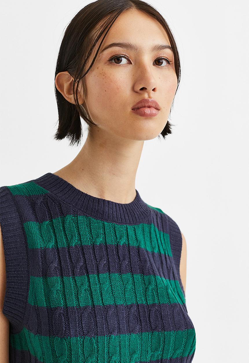 H&M - Jacquard-knit sweater vest - dark blue/striped