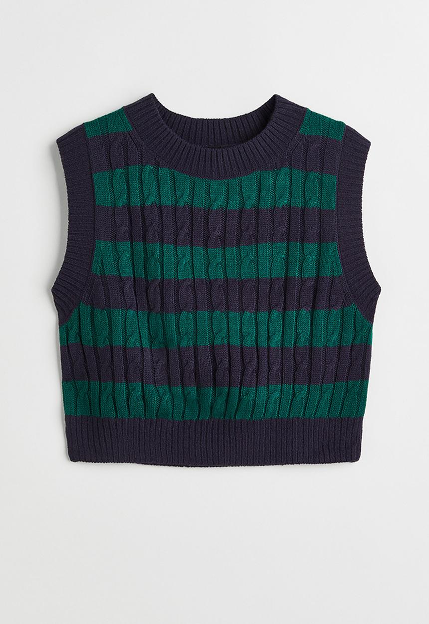 H&M - Jacquard-knit sweater vest - dark blue/striped