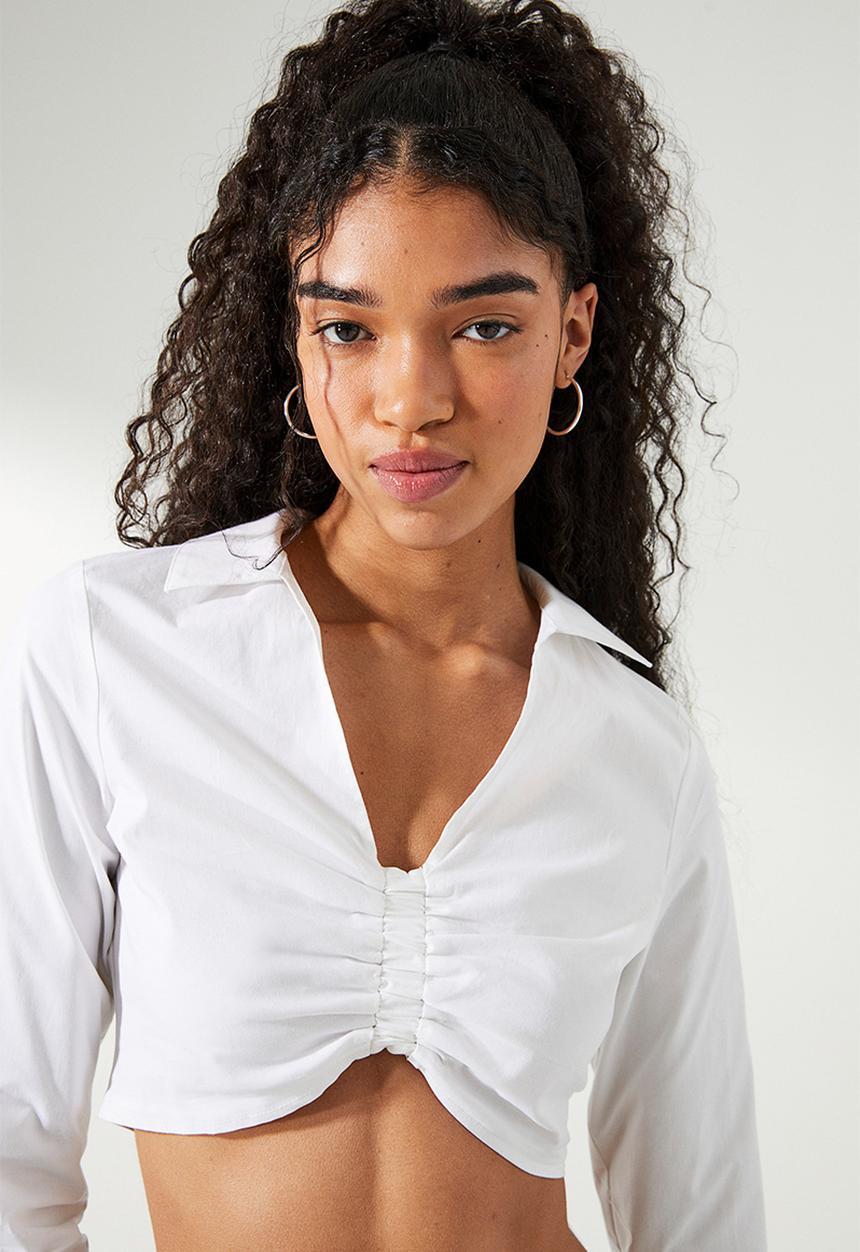H&M - Cropped gathered shirt - white