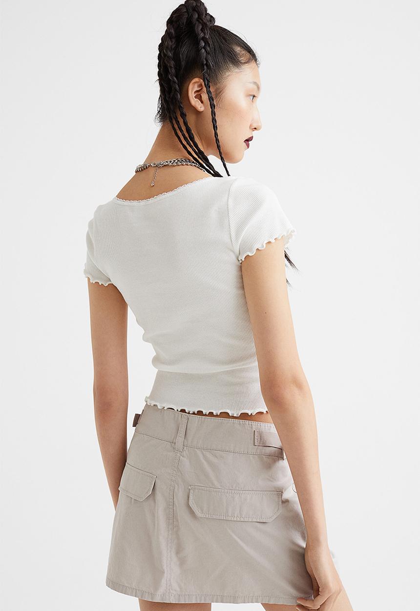 H&M - Ribbed button-placket T-shirt - white