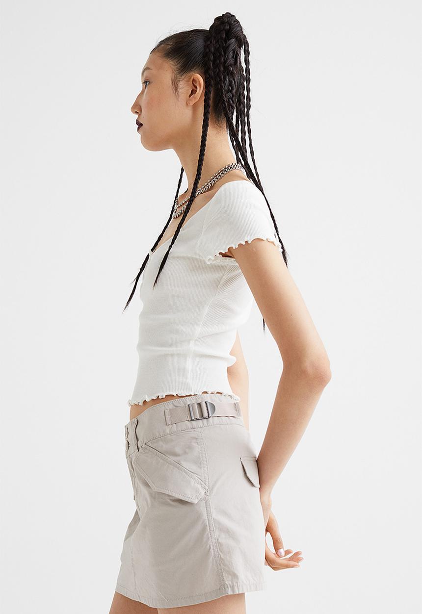 H&M - Ribbed button-placket T-shirt - white