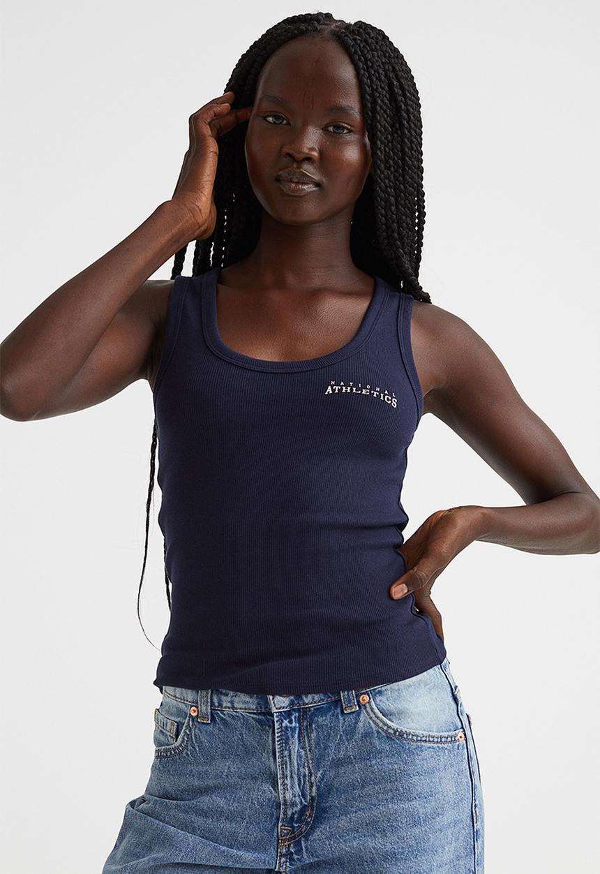 H&M - Ribbed vest top - dark blue/athletics