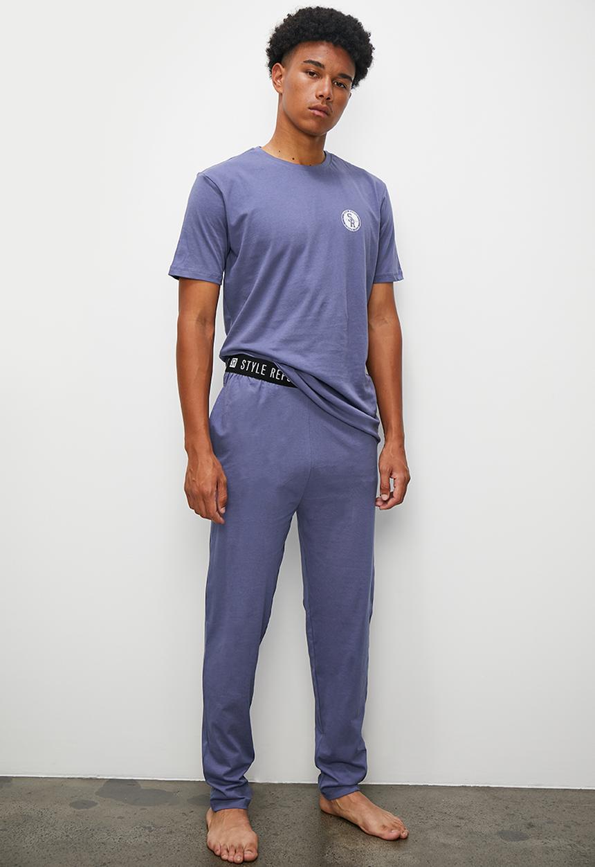STYLE REPUBLIC - Logo night time knit lounge set - blue