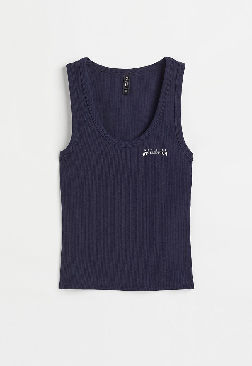 H&M - Ribbed vest top - dark blue/athletics