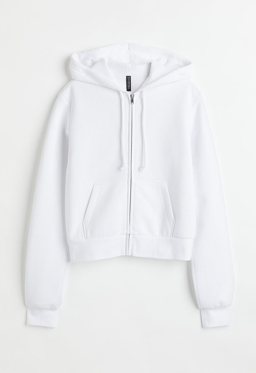 H&M - Cropped zip-through hoodie - white 