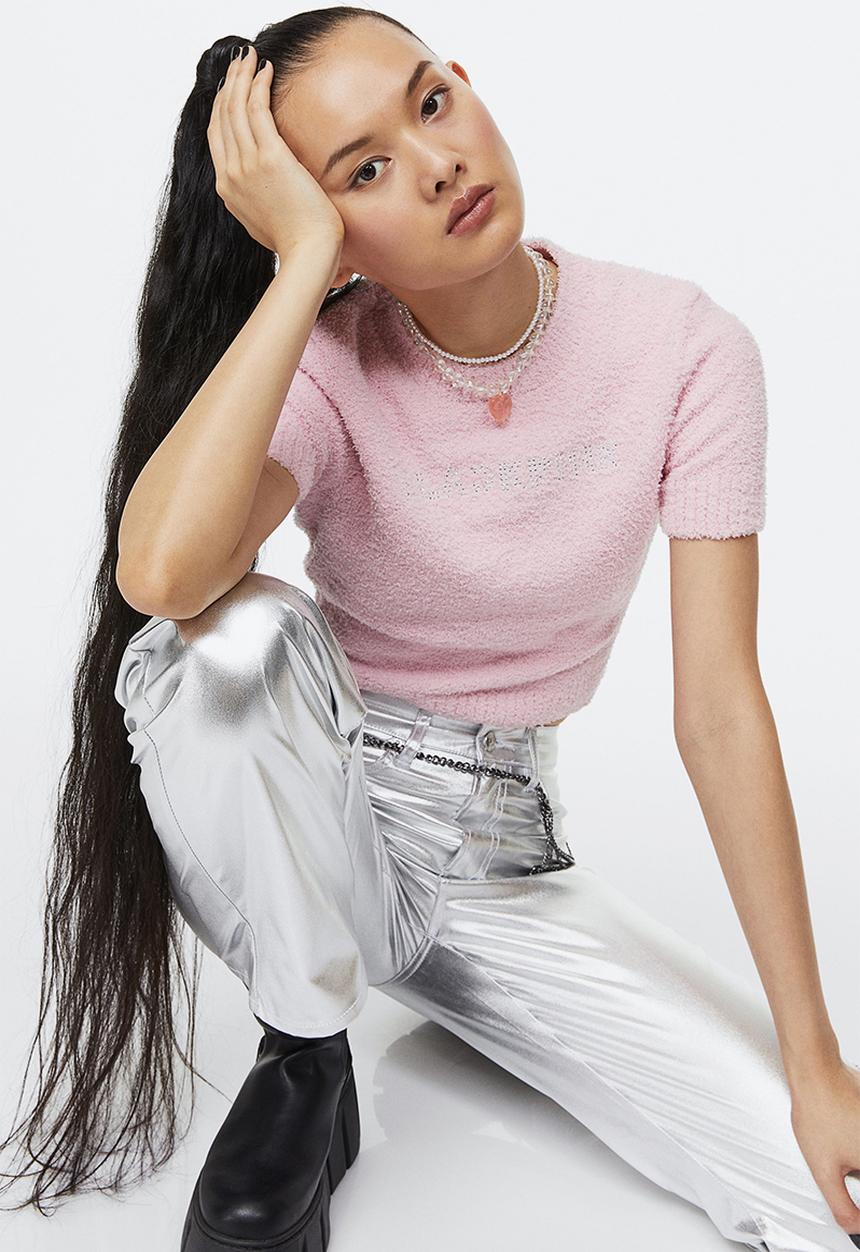 H&M - Cropped knitted top - light pink/blackpink