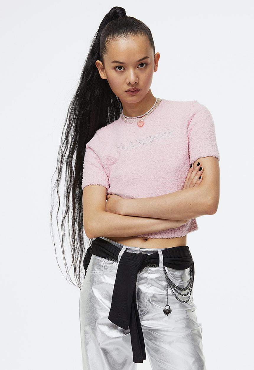 H&M - Cropped knitted top - light pink/blackpink