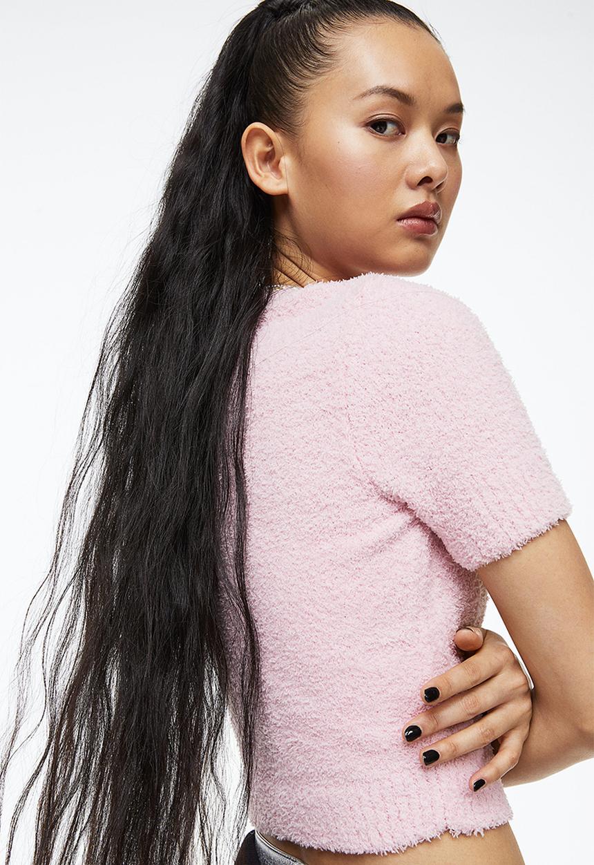 H&M - Cropped knitted top - light pink/blackpink
