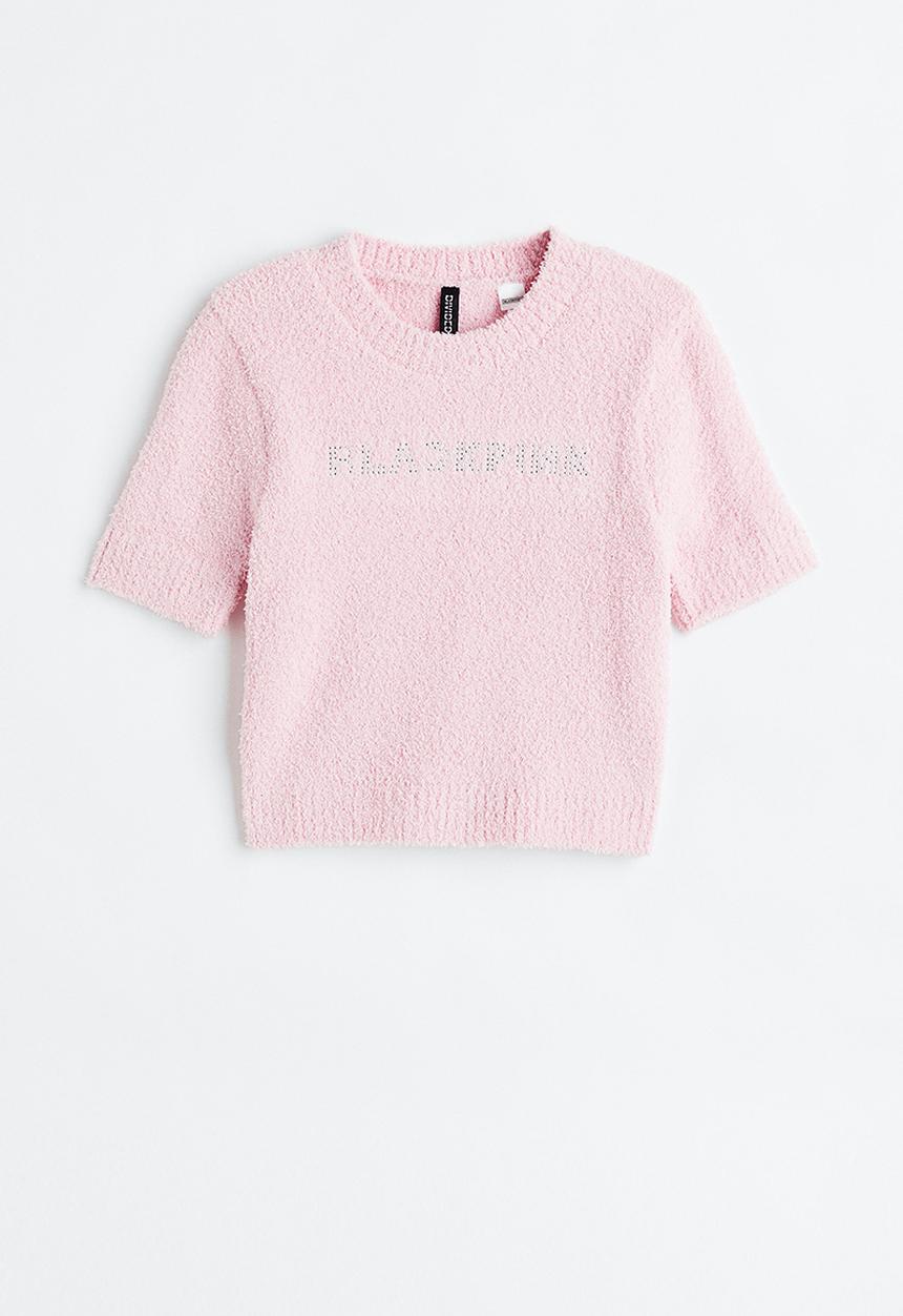 H&M - Cropped knitted top - light pink/blackpink
