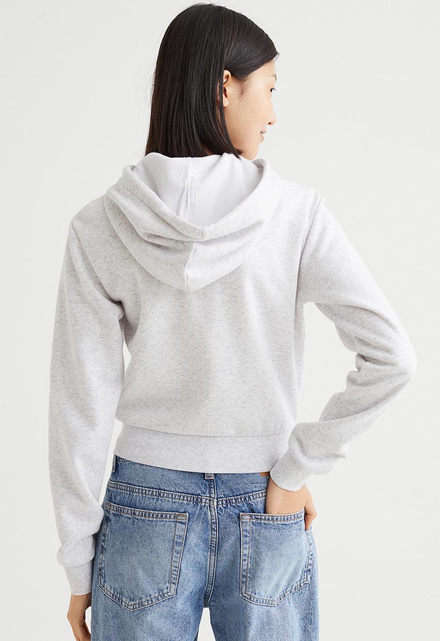 H&M - Cropped zip-through hoodie - light grey marl 
