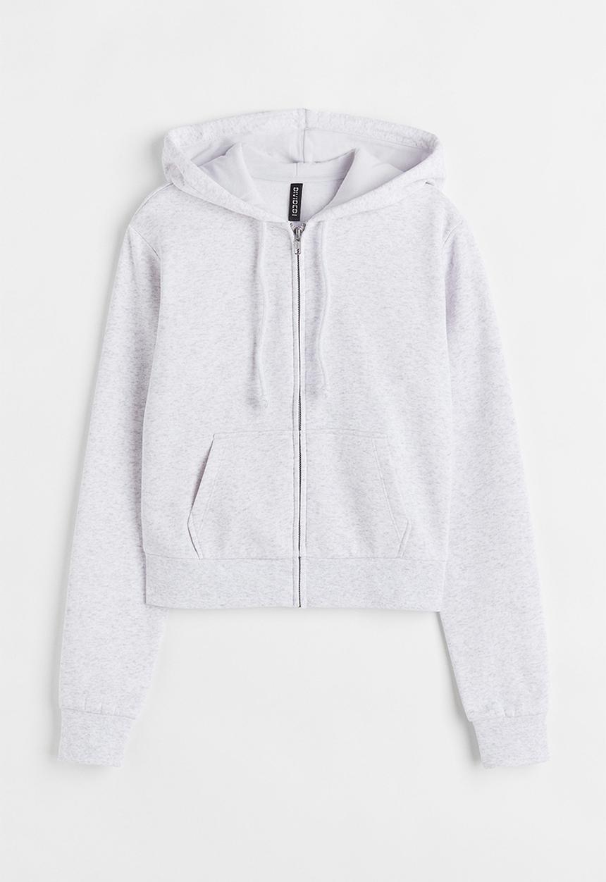 H&M - Cropped zip-through hoodie - light grey marl 