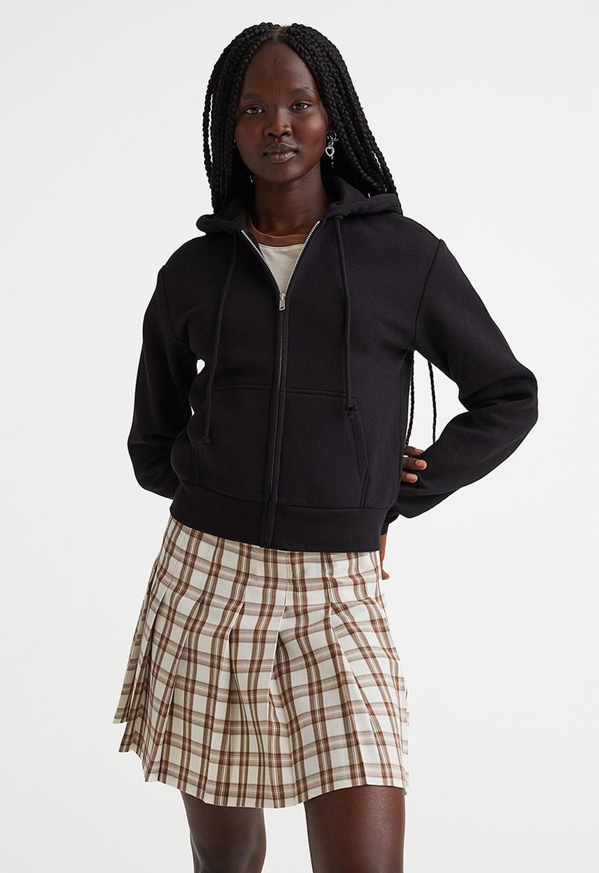 H&M - Cropped zip-through hoodie - black 