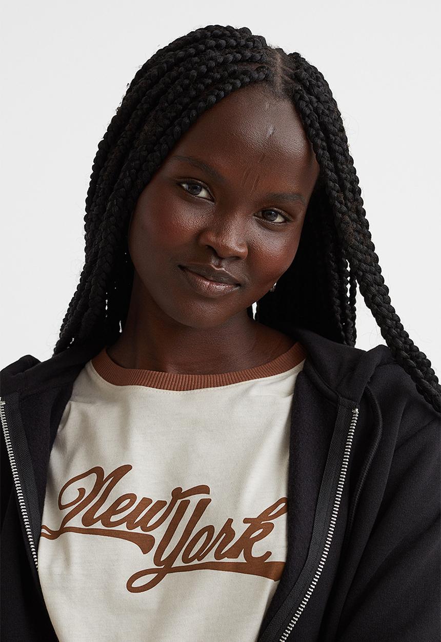 H&M - Cropped zip-through hoodie - black 