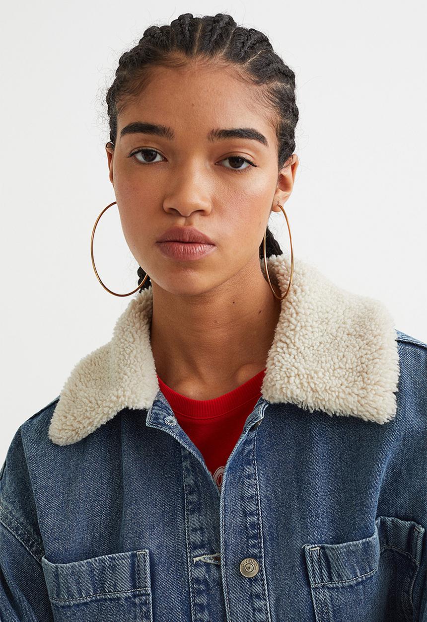 H&M - Borg-collared denim jacket - denim blue
