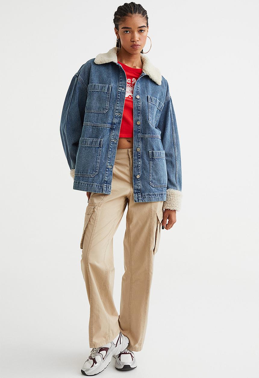 H&M - Borg-collared denim jacket - denim blue