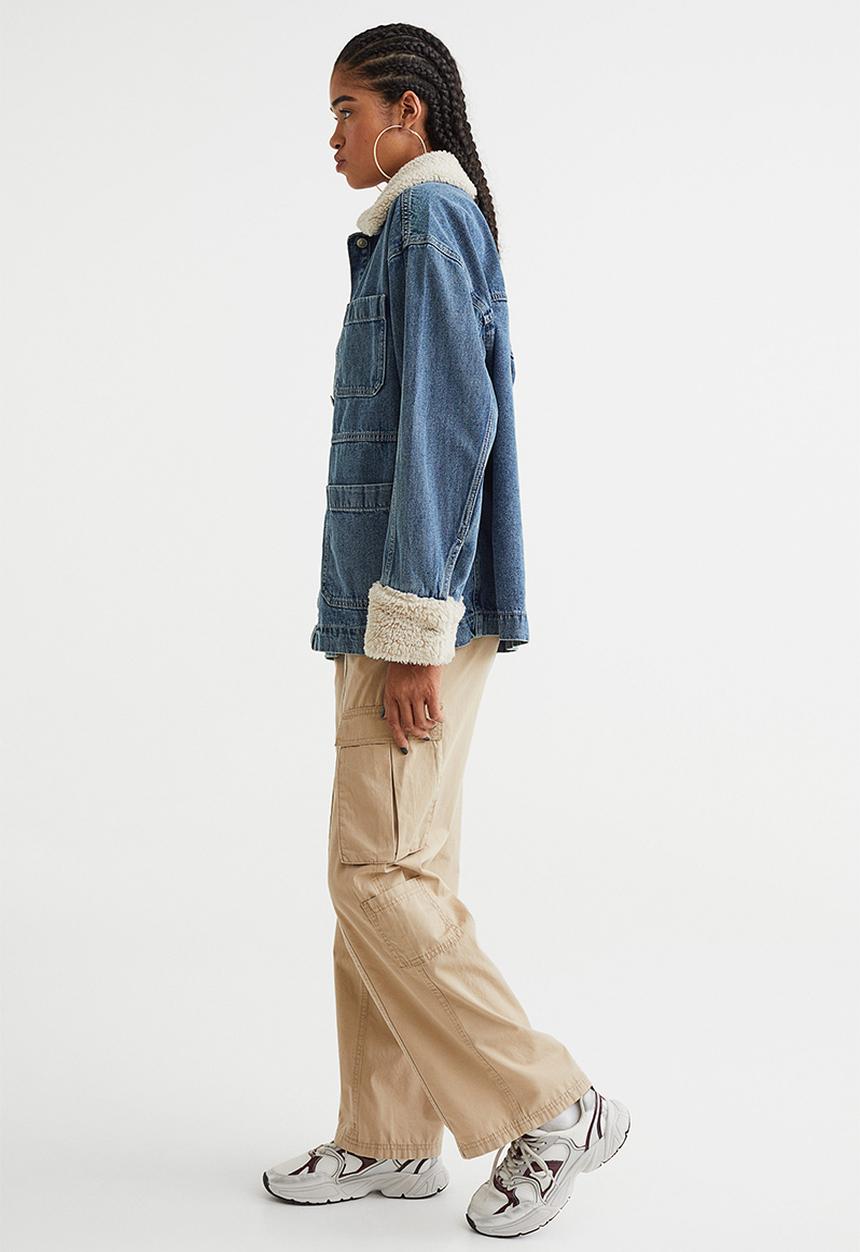 H&M - Borg-collared denim jacket - denim blue