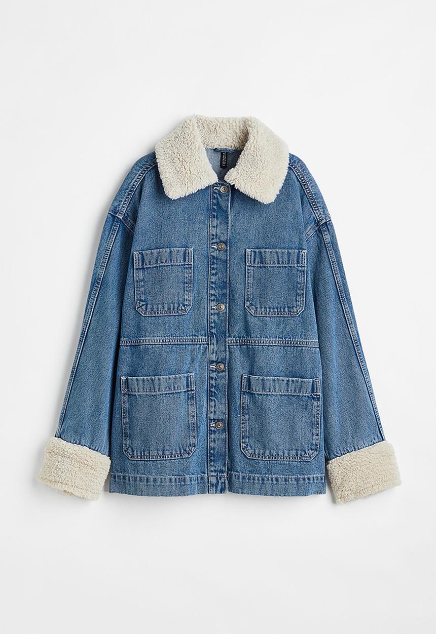 H&M - Borg-collared denim jacket - denim blue