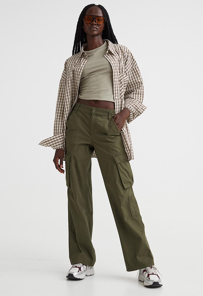 H&M - Canvas cargo trousers - dark khaki green