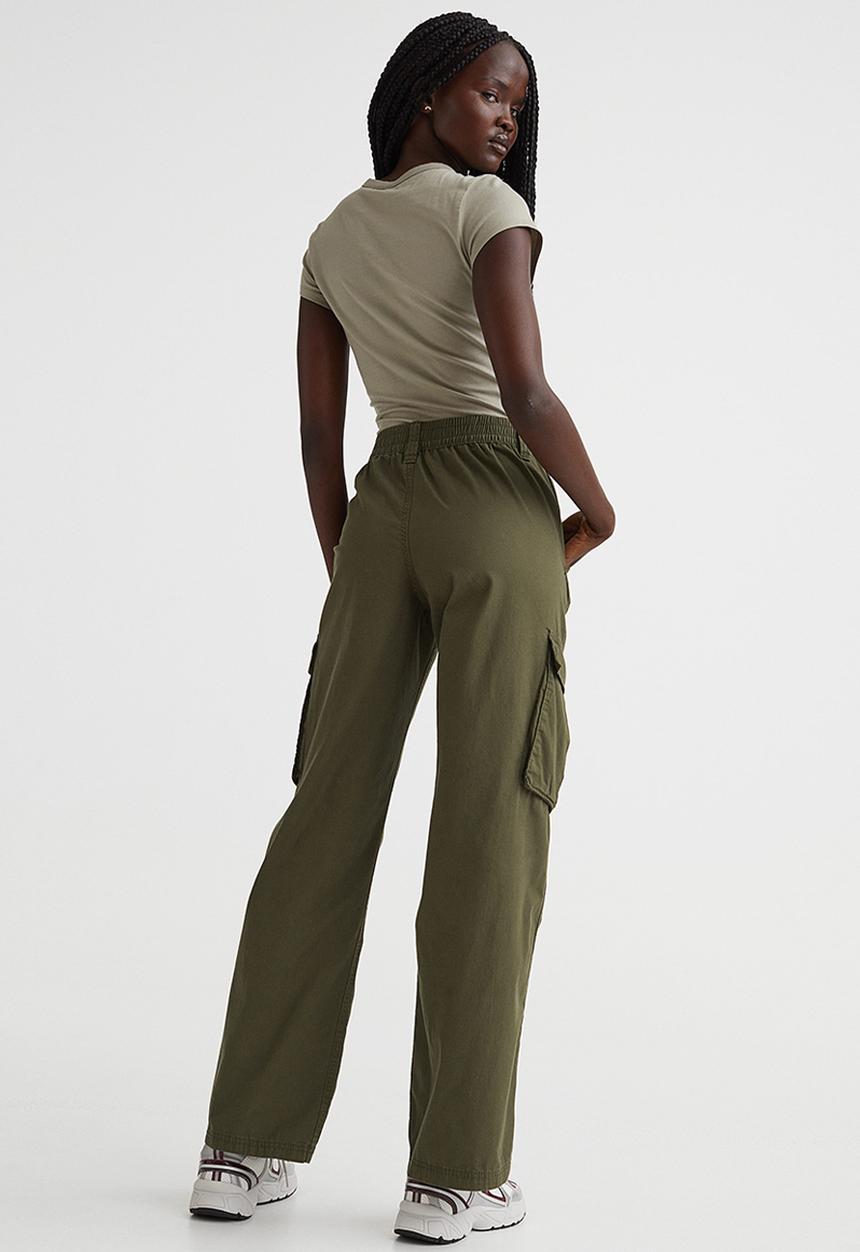 H&M - Canvas cargo trousers - dark khaki green