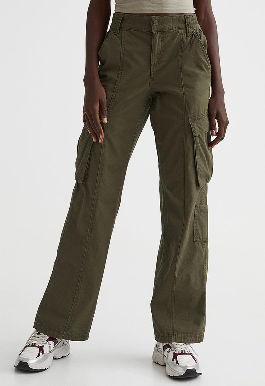 H&M - Canvas cargo trousers - dark khaki green