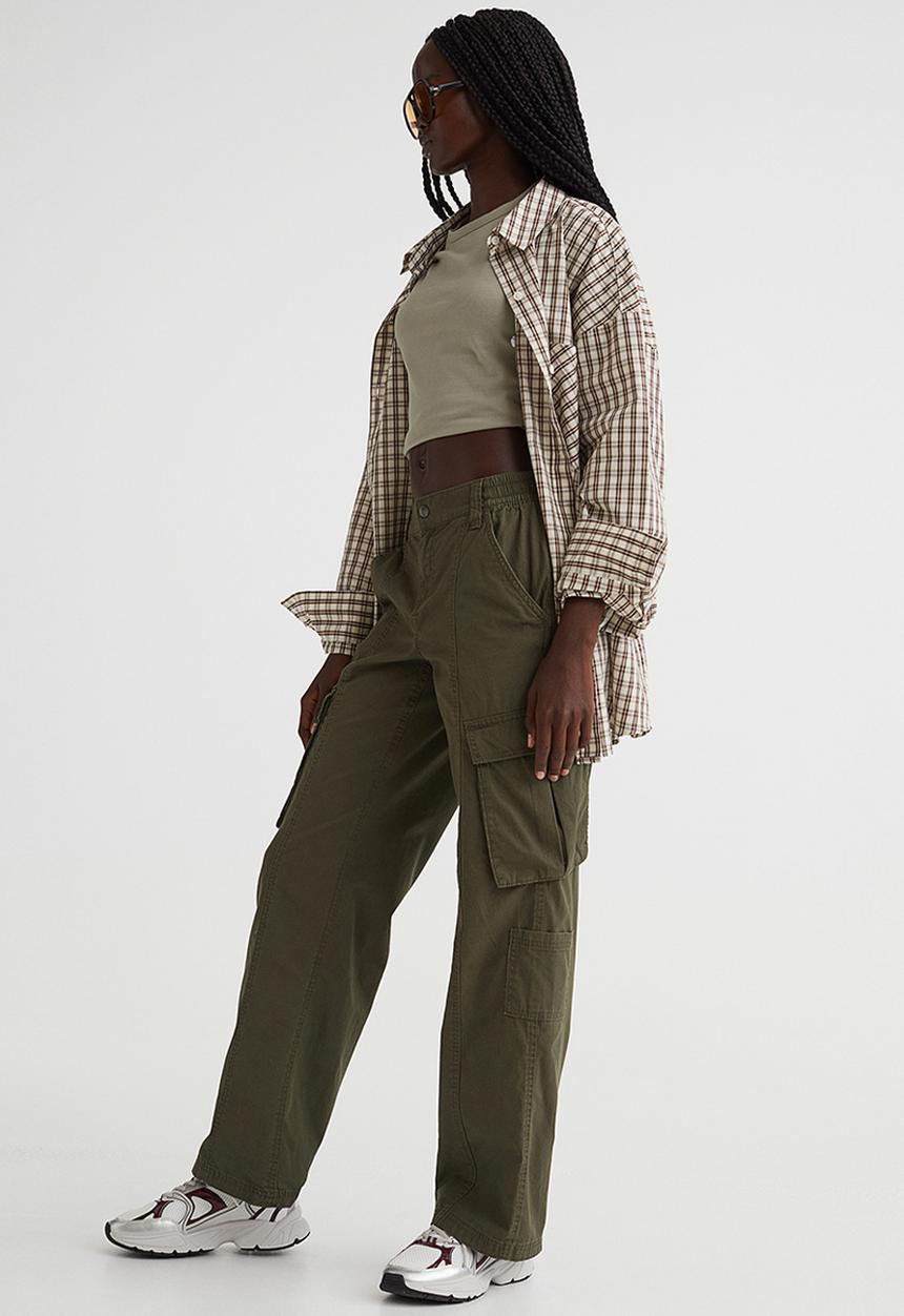 H&M - Canvas cargo trousers - dark khaki green