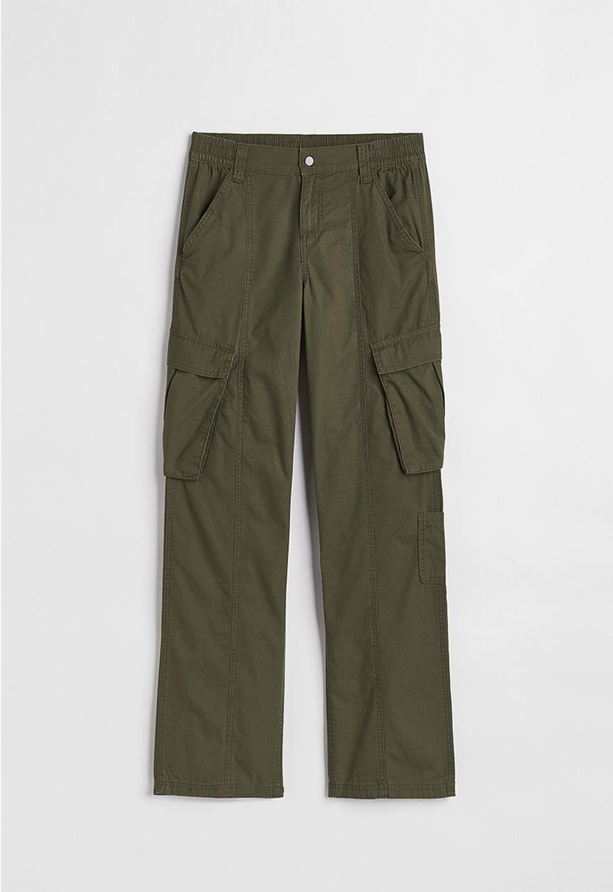H&M - Canvas cargo trousers - dark khaki green