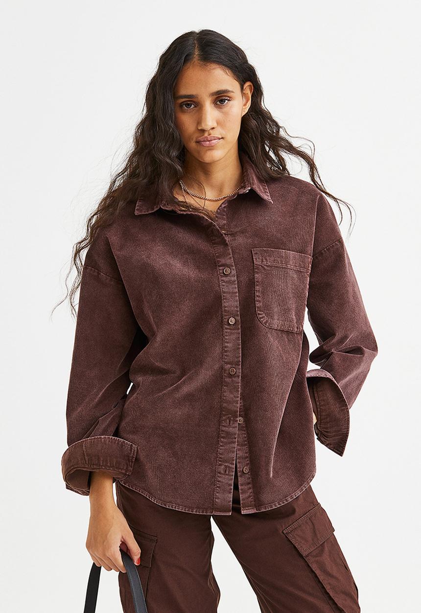 H&M - Oversized corduroy shirt - dark brown