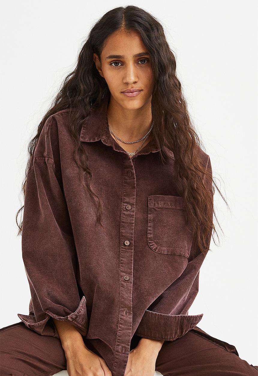 H&M - Oversized corduroy shirt - dark brown
