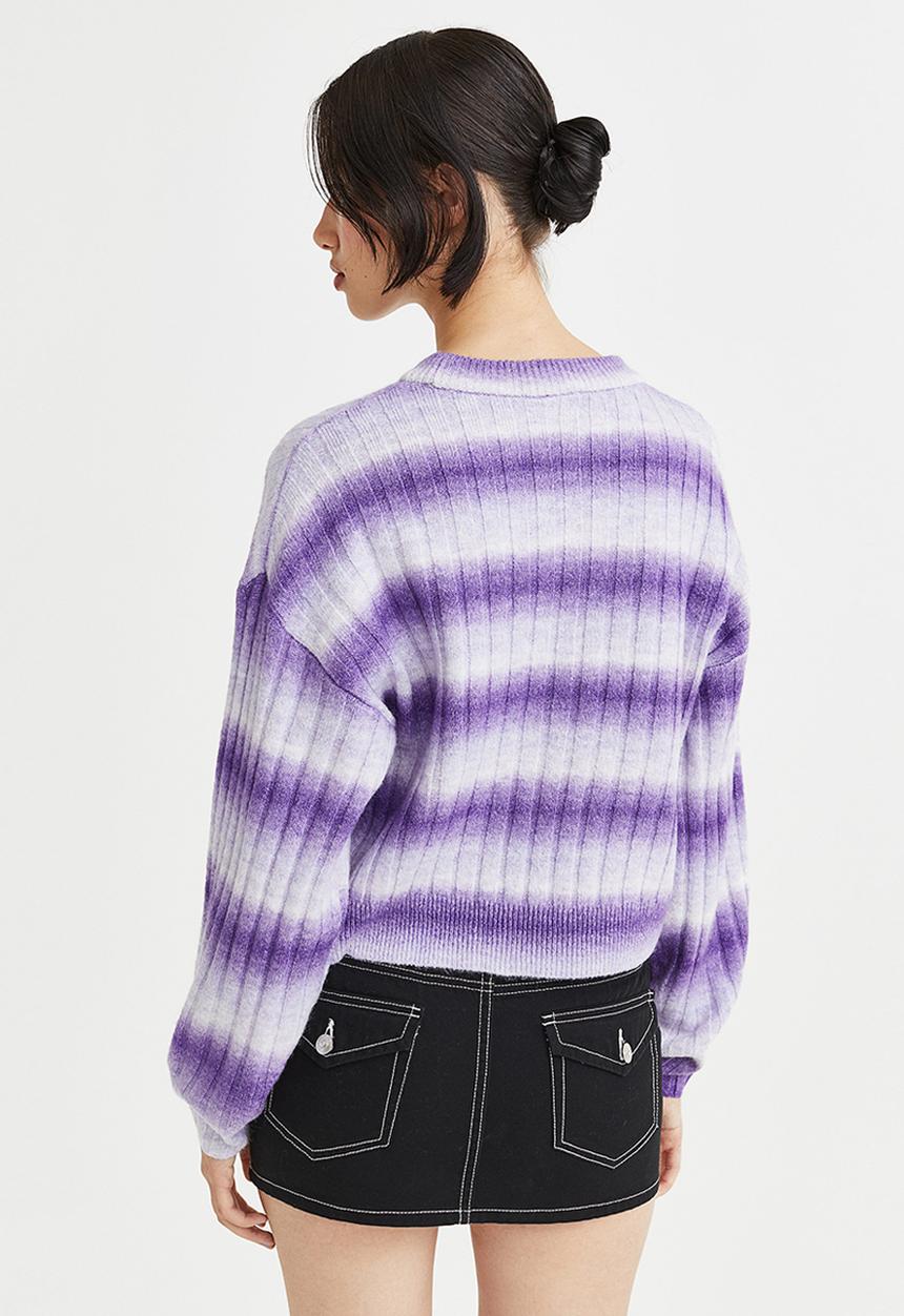 H&M - Rib-knit jumper - light purple/striped