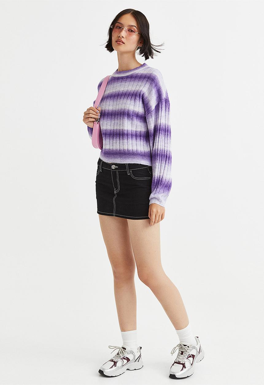 H&M - Rib-knit jumper - light purple/striped