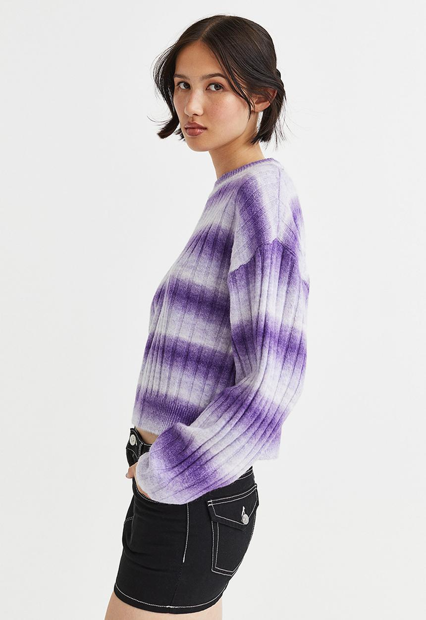 H&M - Rib-knit jumper - light purple/striped