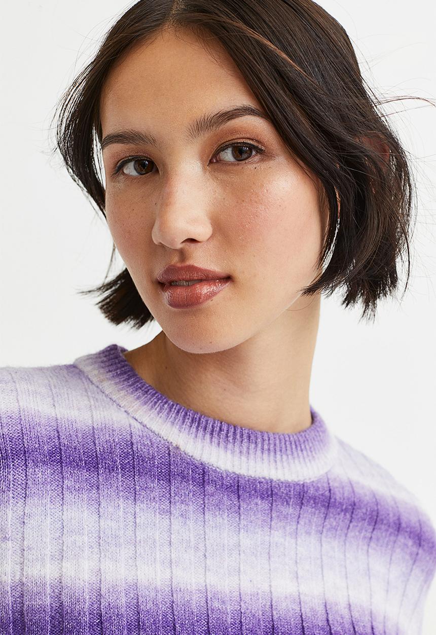 H&M - Rib-knit jumper - light purple/striped
