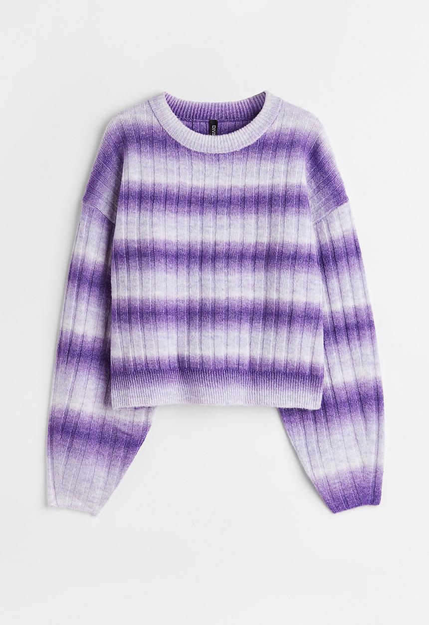 H&M - Rib-knit jumper - light purple/striped