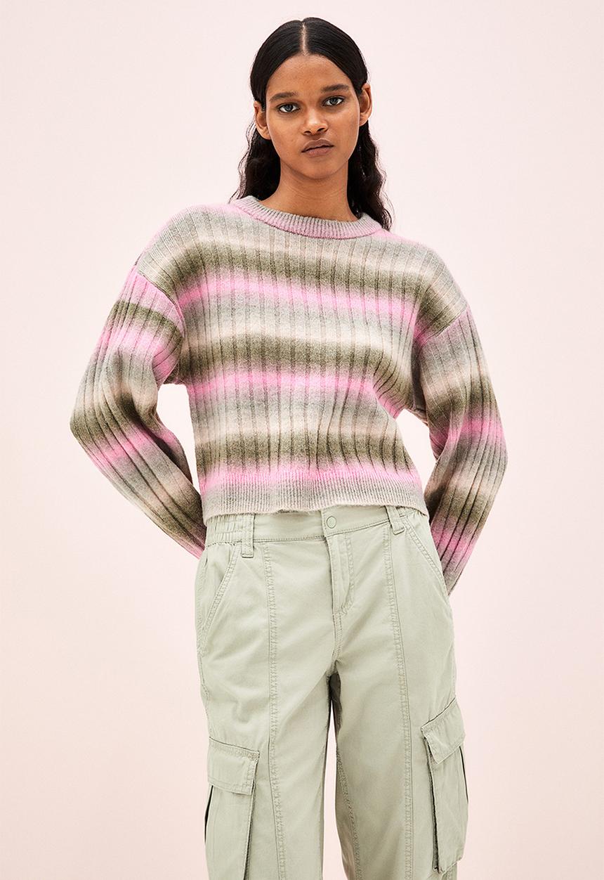 H&M - Rib-knit jumper - khaki green/striped