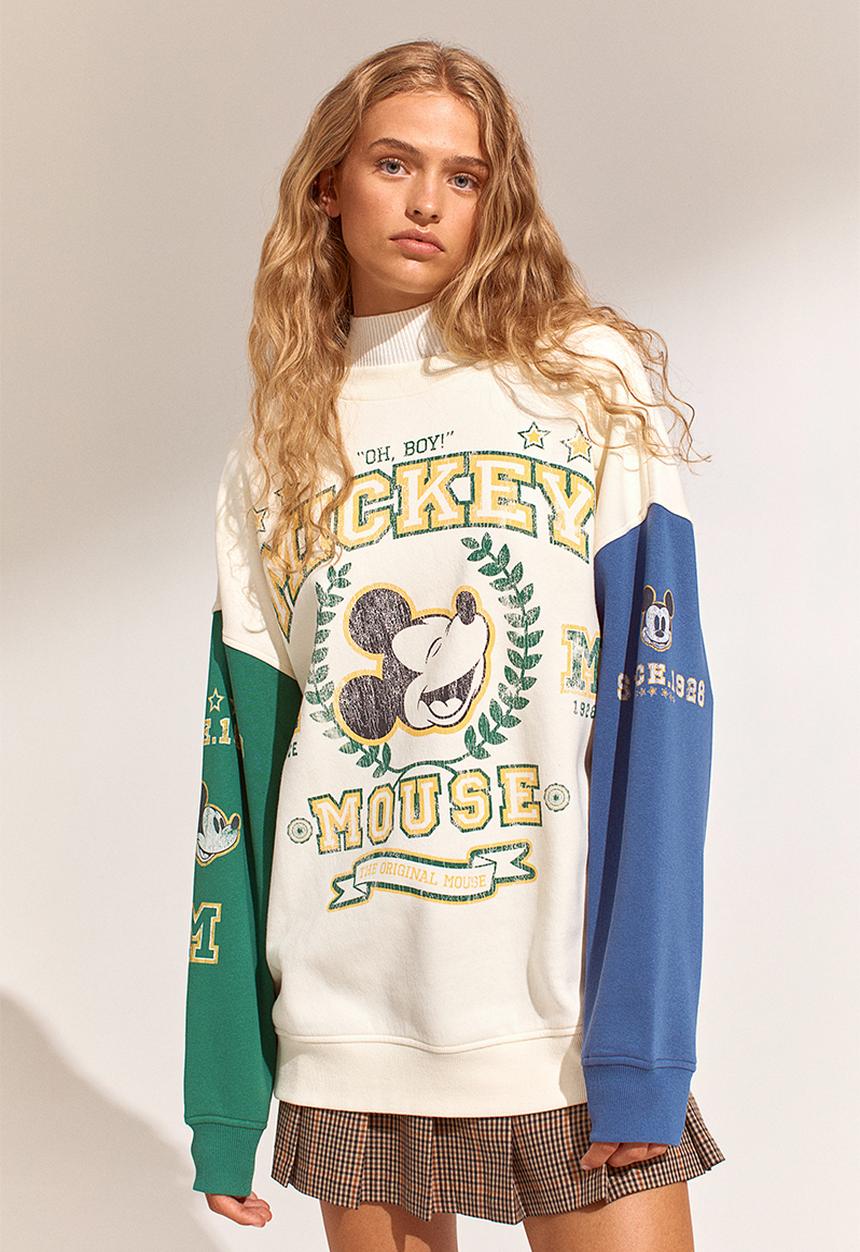 H&M - Oversized printed sweatshirt - light beige/mickey mouse