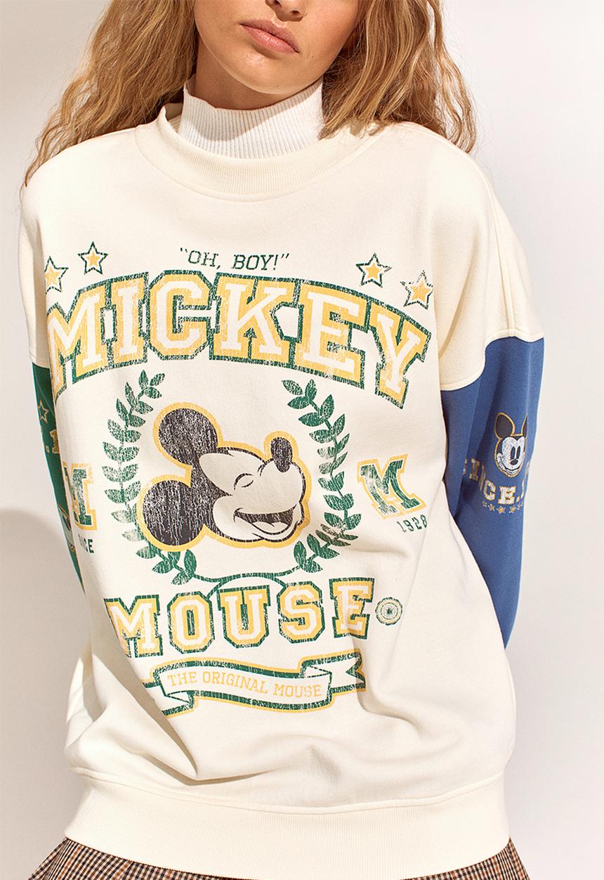H&M - Oversized printed sweatshirt - light beige/mickey mouse