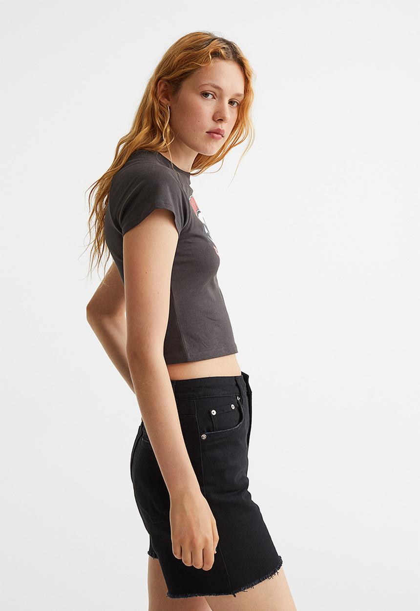 H&M - Cropped printed top - black/chamonix