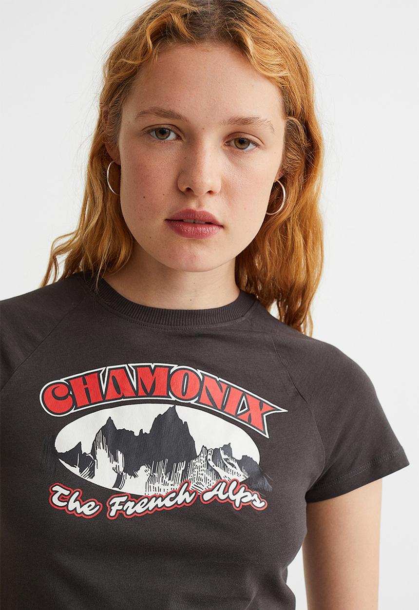 H&M - Cropped printed top - black/chamonix