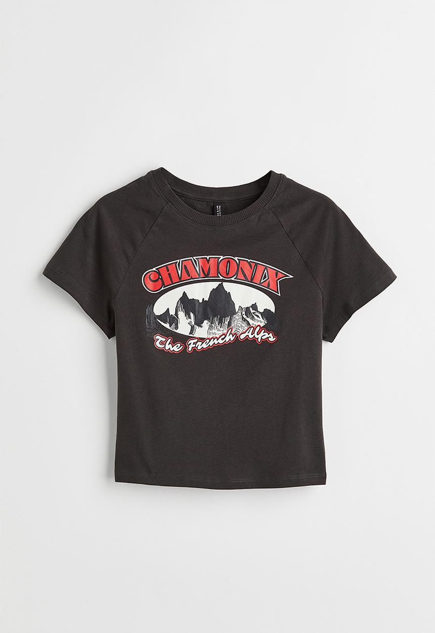 H&M - Cropped printed top - black/chamonix