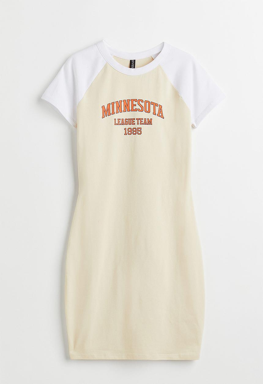H&M - Fitted T-shirt dress - light beige/minnesota
