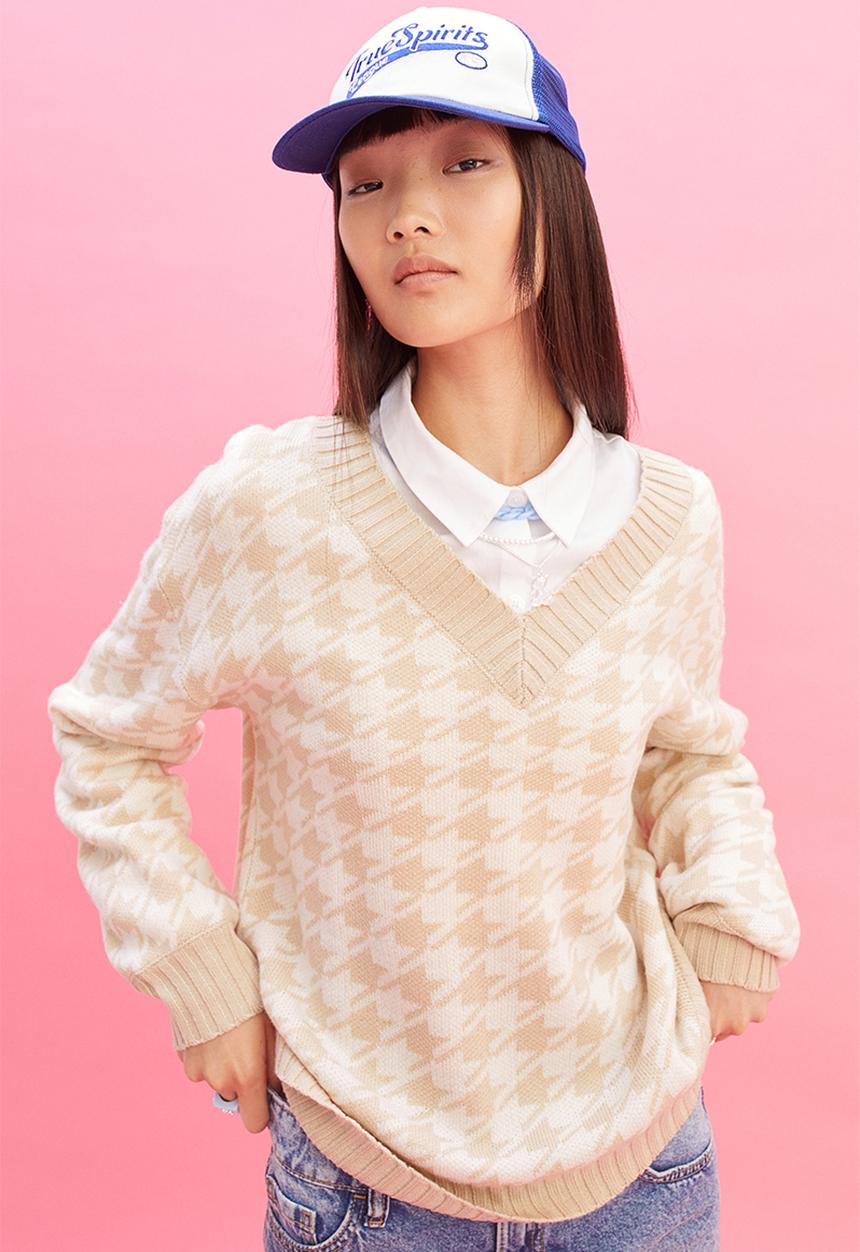 H&M - Jumper - light beige/dogtooth - patterned