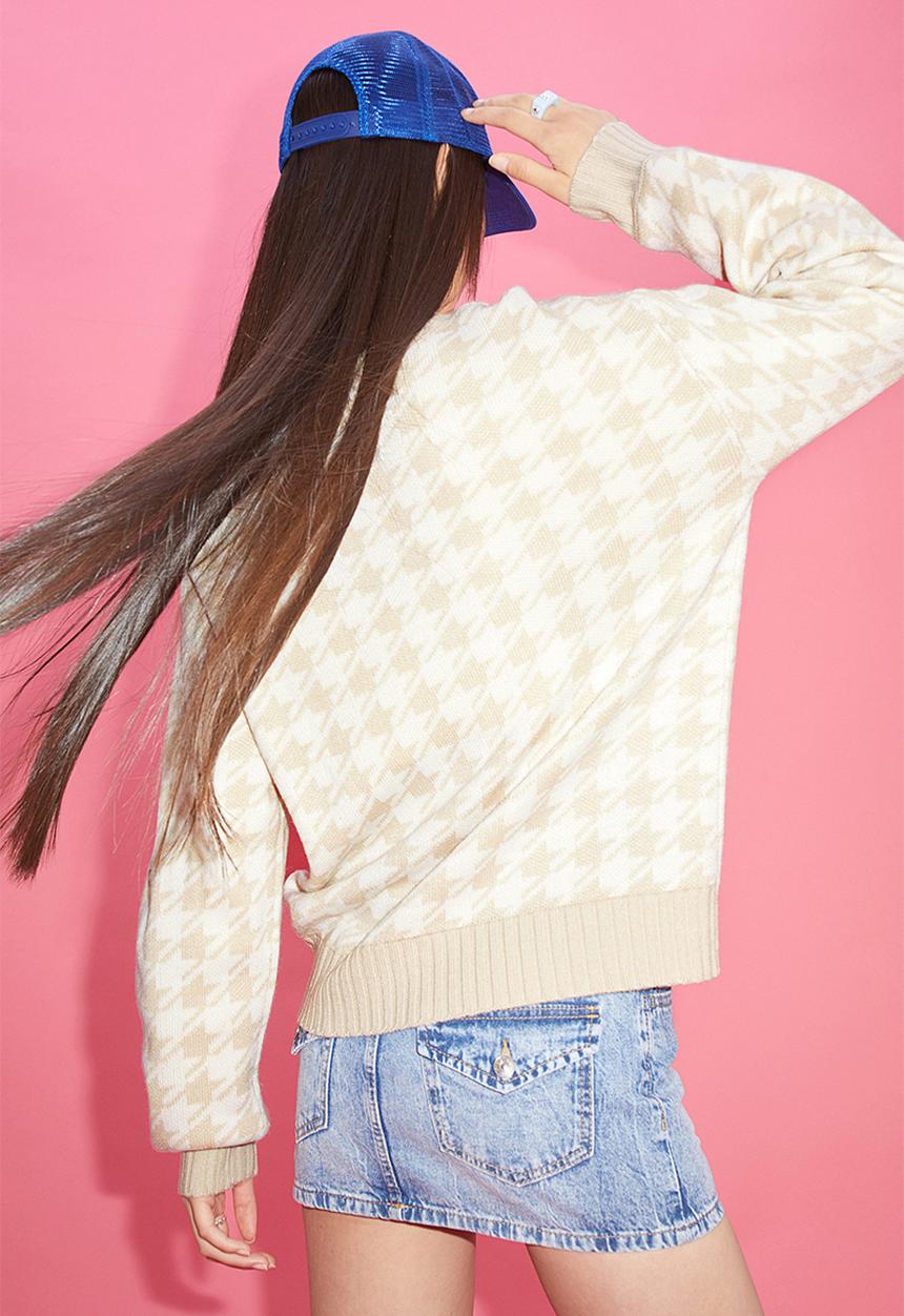 H&M - Jumper - light beige/dogtooth - patterned