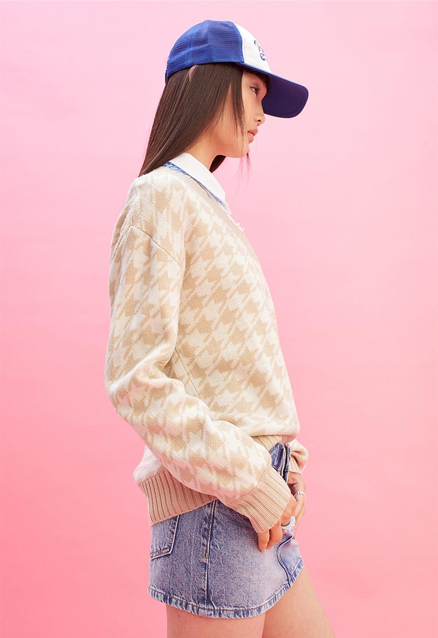 H&M - Jumper - light beige/dogtooth - patterned