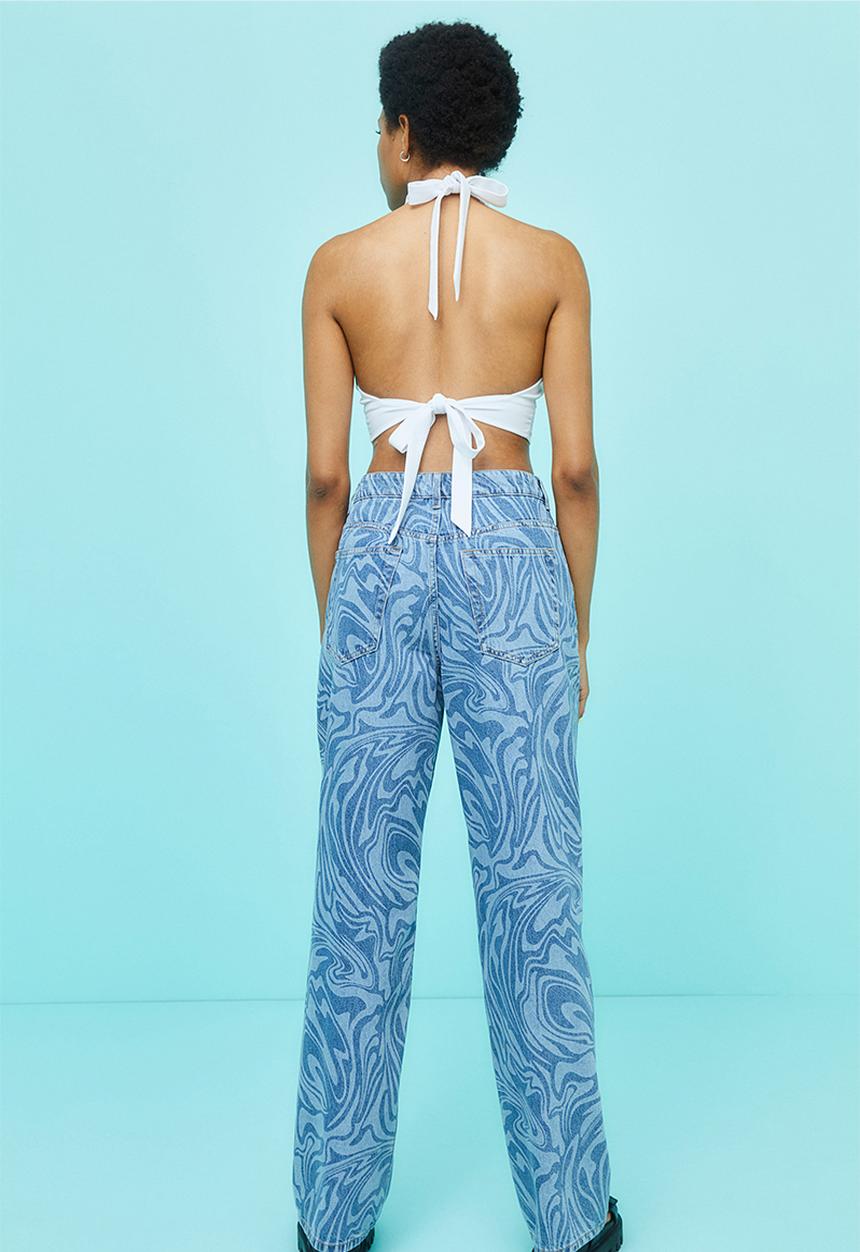 H&M - 90s baggy high jeans - light denim blue/patterned
