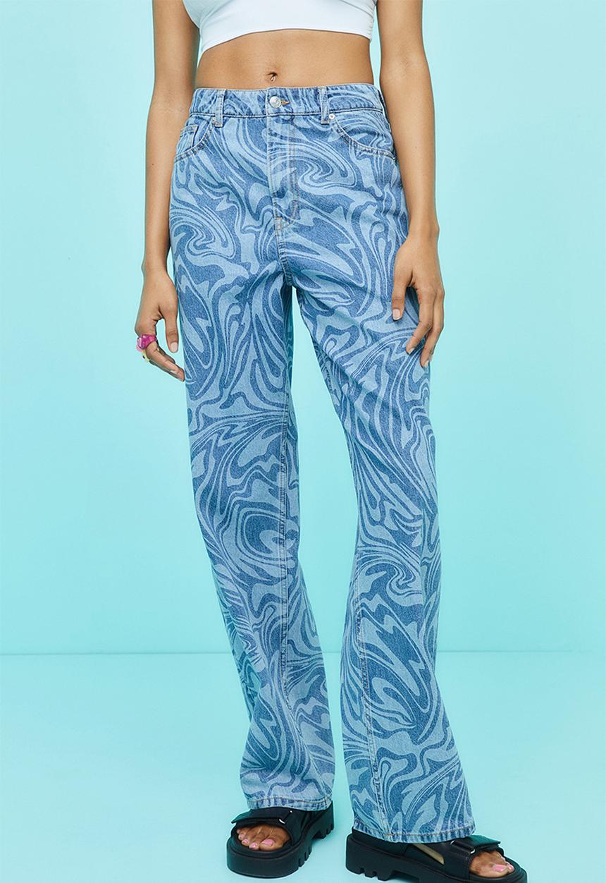 H&M - 90s baggy high jeans - light denim blue/patterned