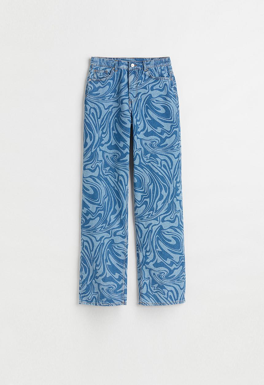 H&M - 90s baggy high jeans - light denim blue/patterned