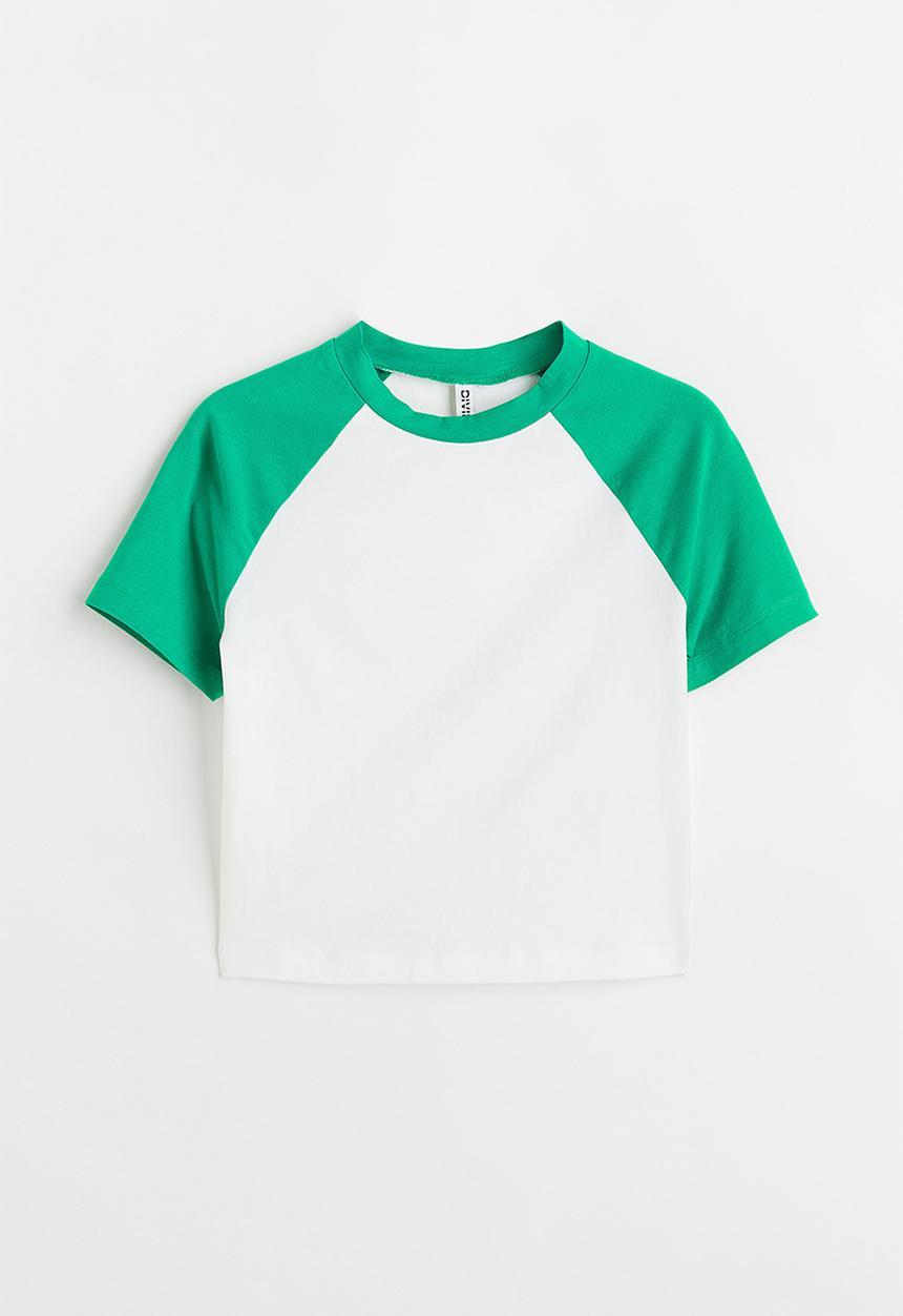 H&M - Cropped T-shirt - green/block-coloured